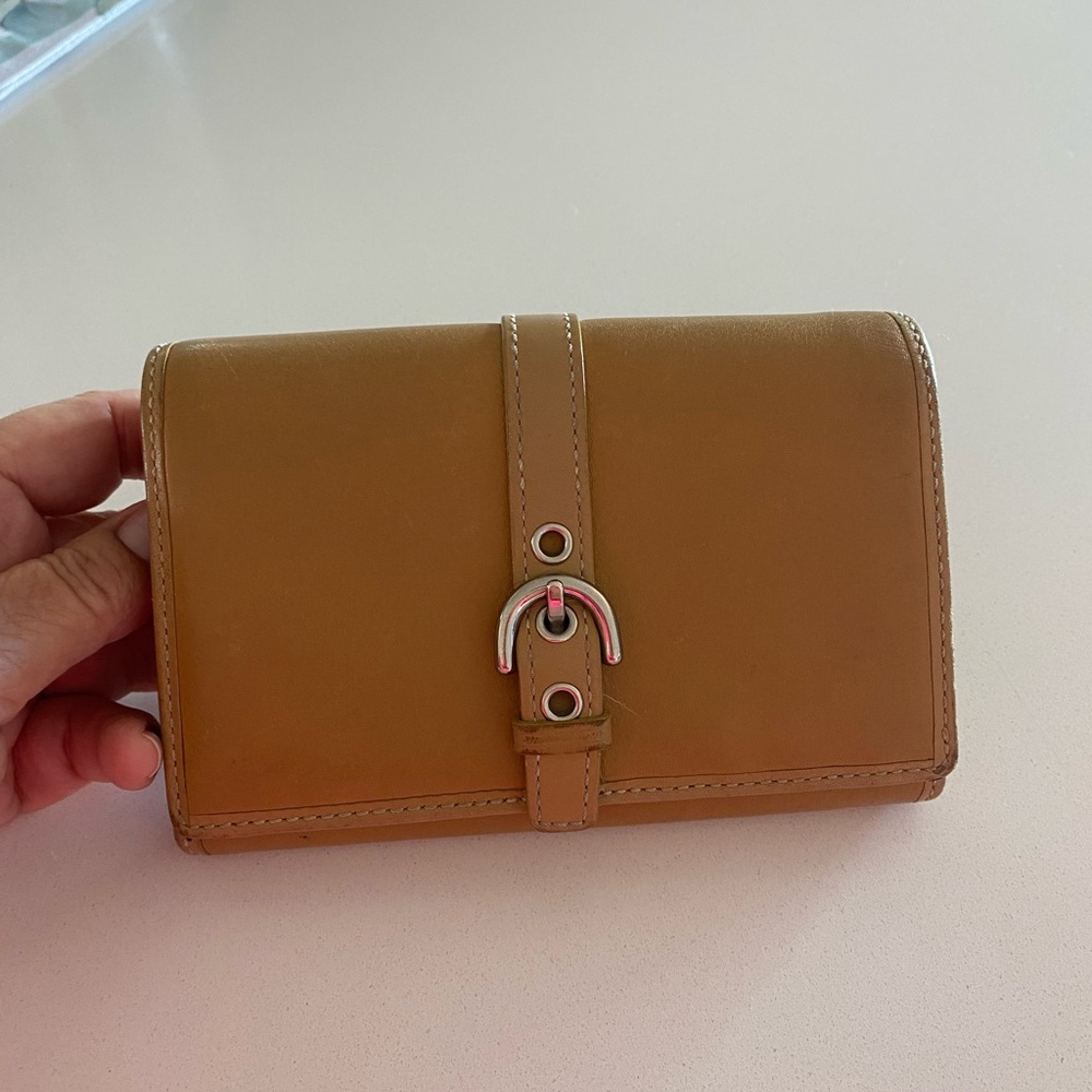 Coach Tan Leather Wallet with Buckle Detail